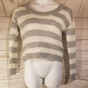Rue 21 Gray & White Striped Cropped Sweater